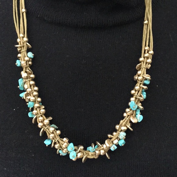 Adjustable turquoise and metal necklace - Picture 4 of 8